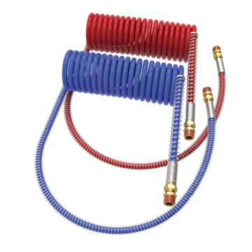 Coiled air brake lines for tractor trailers
