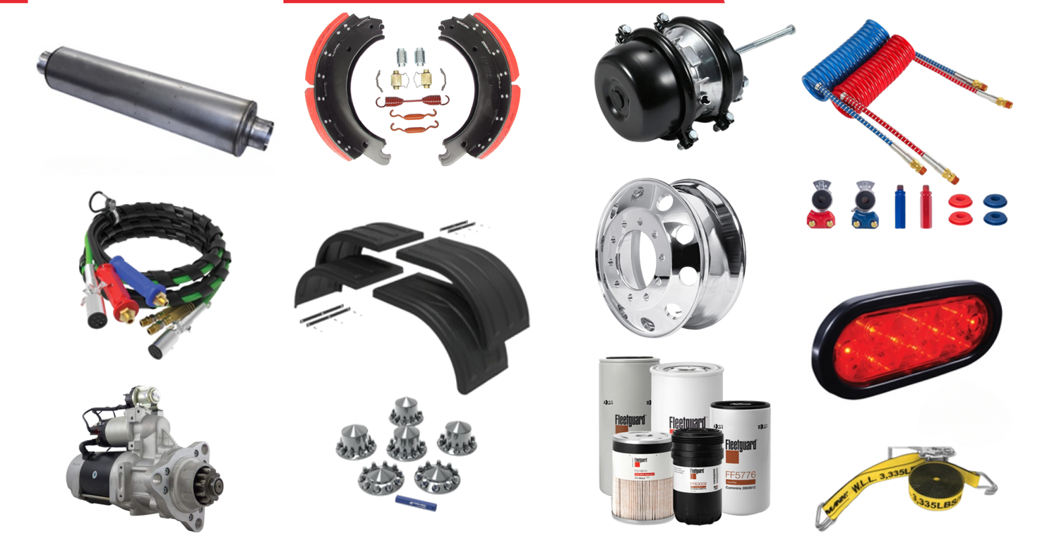 A sample of the truck and trailer parts inventory carried by Whiteside HD Truck Parts